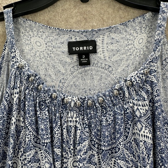 Torrid Maxi Dress Blue White Geometric Paisley Print Halter Neck Tiered Size 2X - Picture 5 of 8